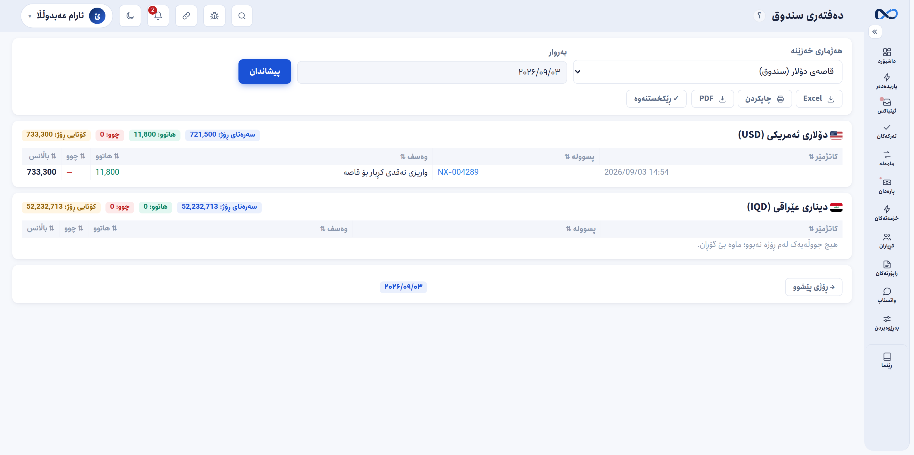 سندوق و بانک و جزدانەکان — لەژێر یەک سەقفدا