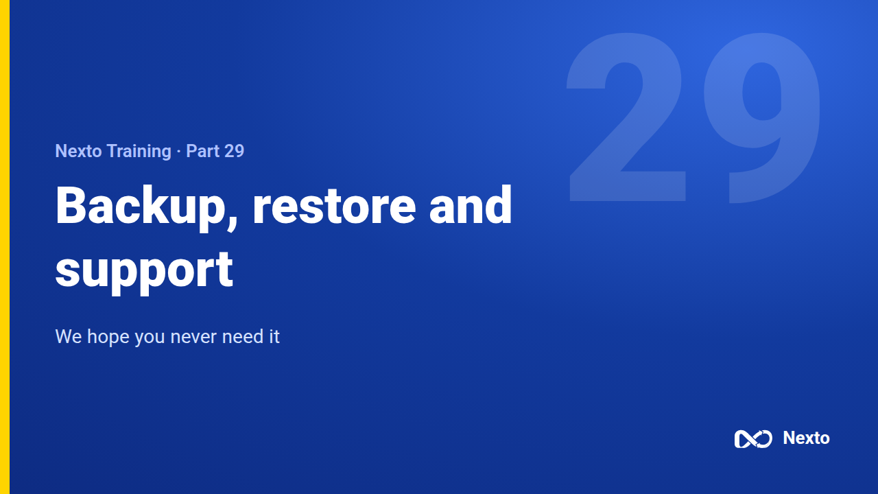 Backup, restore and Nexto support