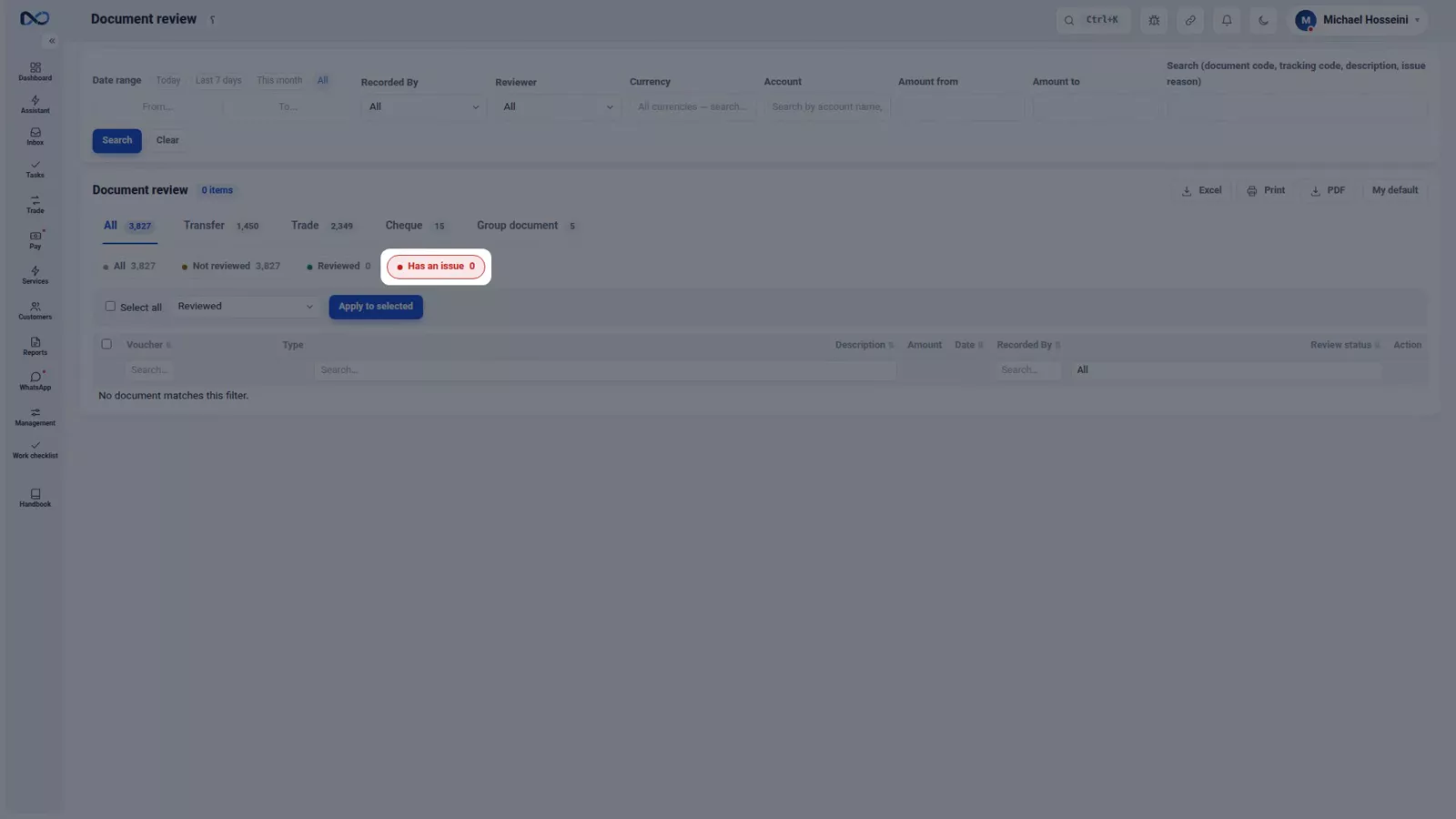 Nexto currency positions report showing how much of each currency the office holds