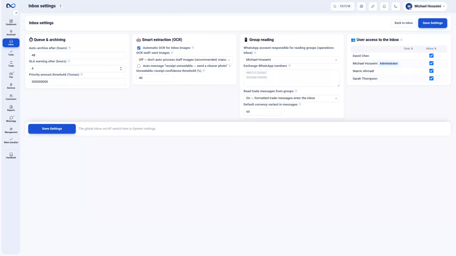 Nexto settings showing the switch that turns all Nexto cloud services off