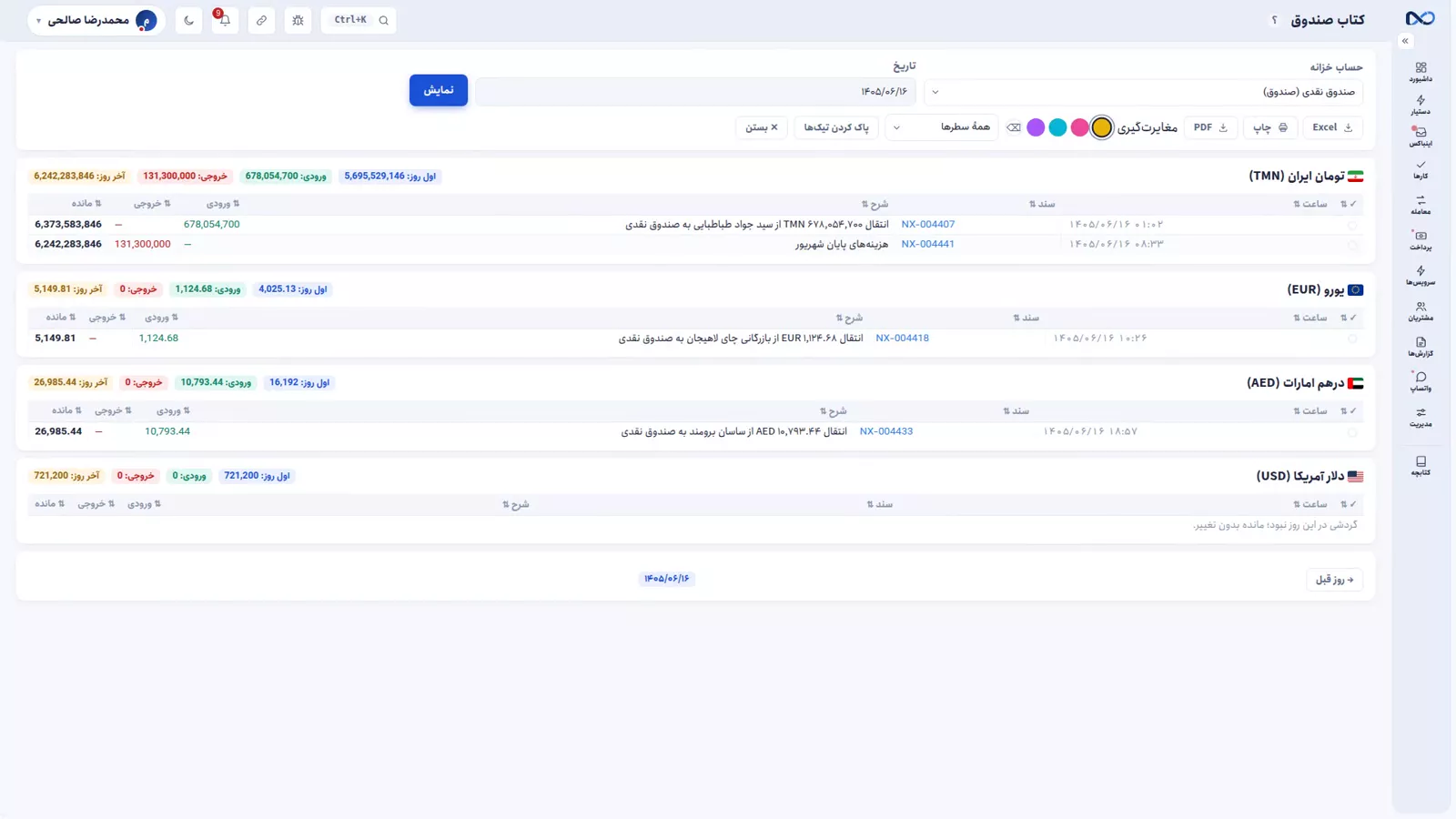 کتاب صندوق در نکستو با ورود و خروج به ترتیب زمان و مغایرتگیری رنگی