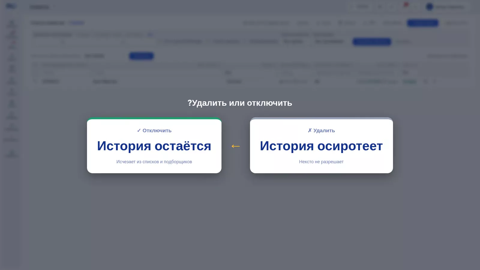 Счет клиента в Nexto со статусом неактивного вместо удаления