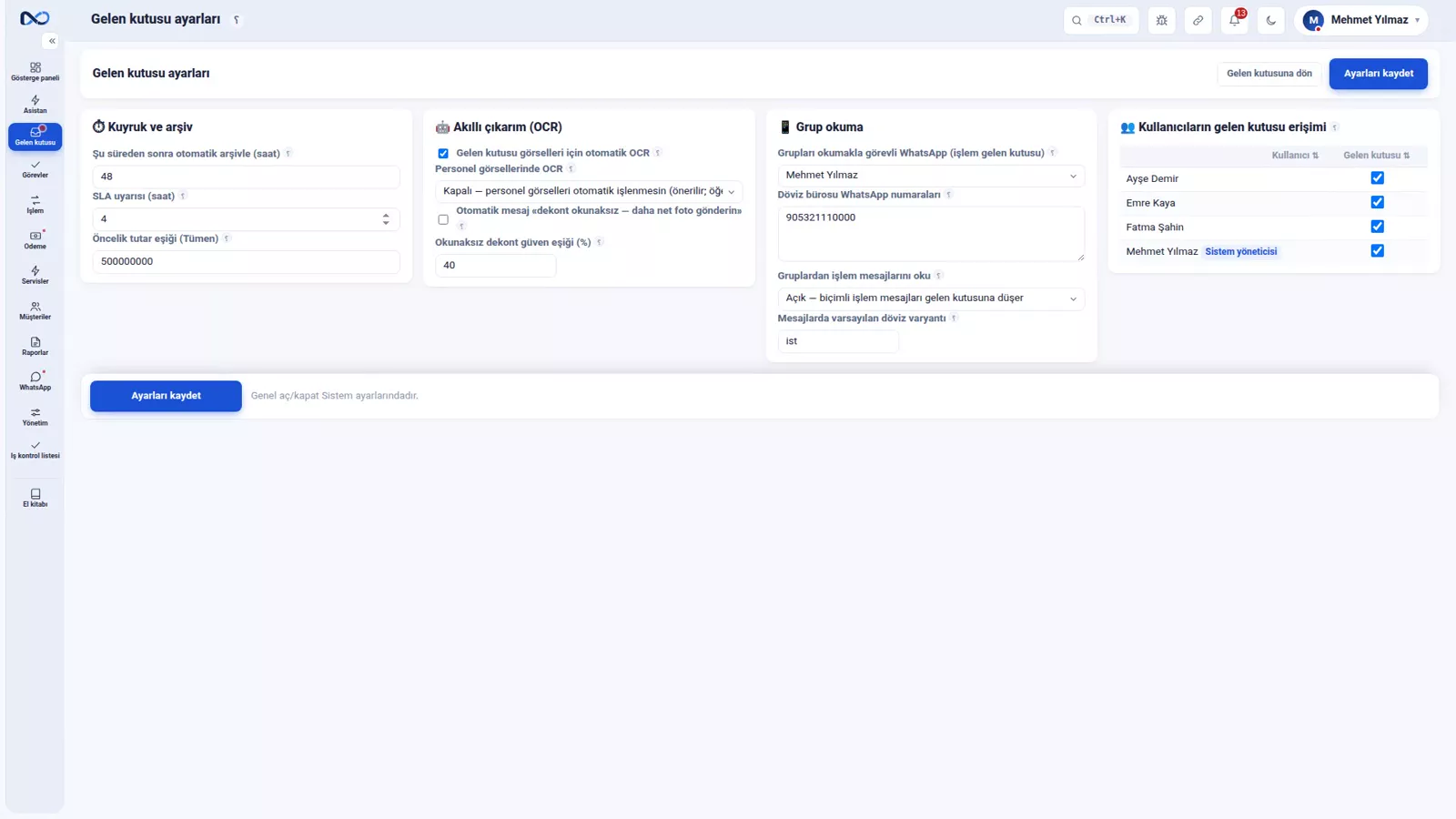 Bütün Nexto bulut servislerini kapatan anahtarı gösteren Nexto ayarları