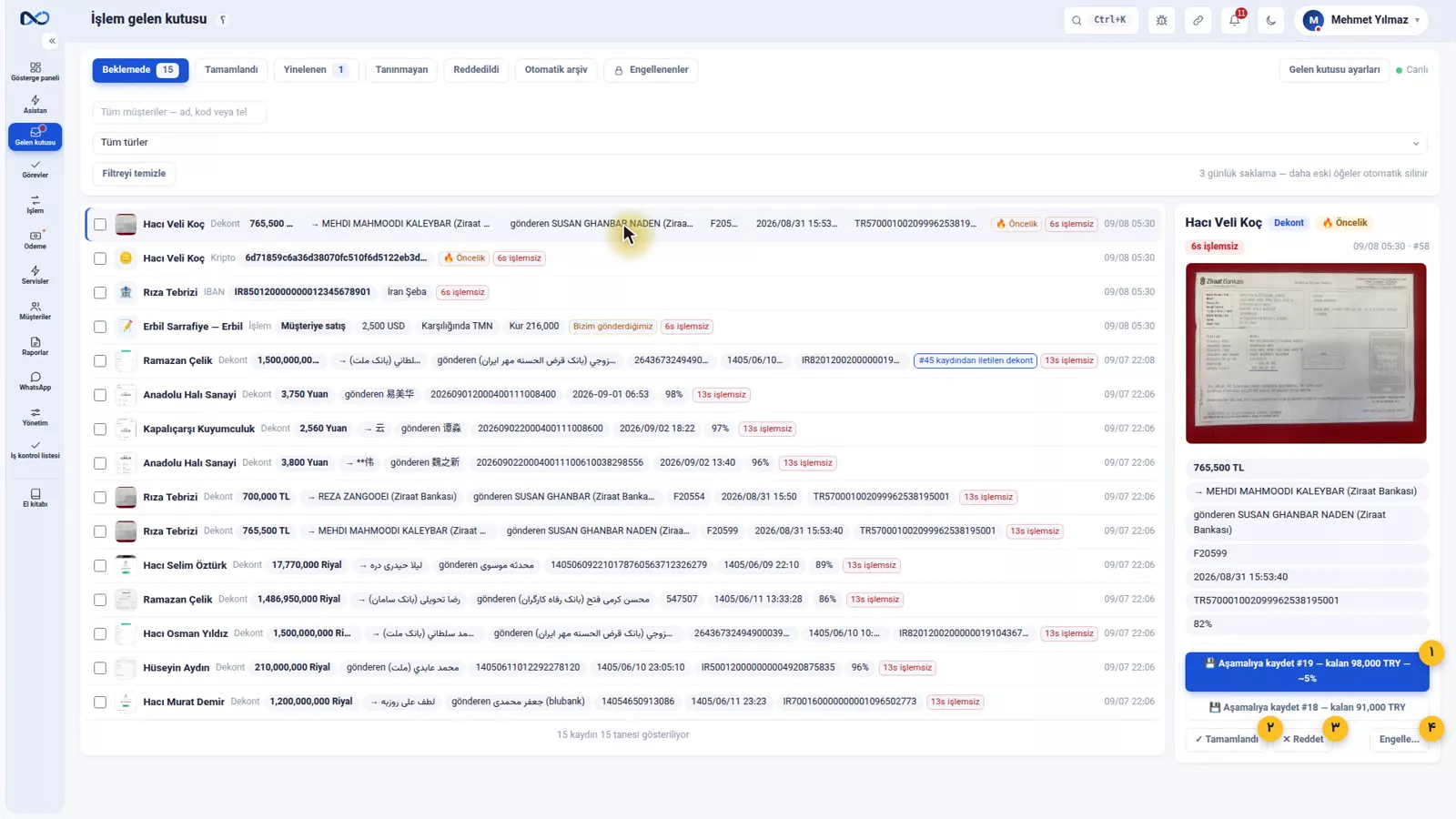 Nexto gelen kutusunda bir dekontun altındaki önerilen eylemler ve eşleşme güveni
