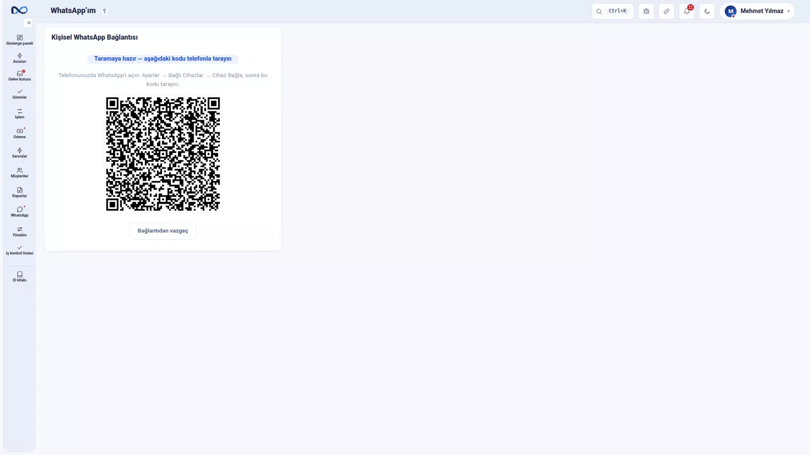 Nexto WhatsApp sayfası; hat durumu ve okutulacak karekod
